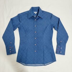 Coton Doux Paris Blue Geometric Pattern Button Down Women’s Shirt size 3